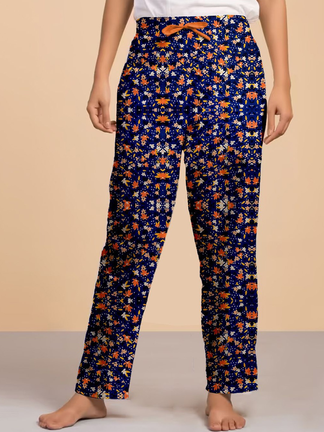 

LYRA Women Printed Relax-Fit Mid-Rise Cotton Lounge Pants, Navy blue