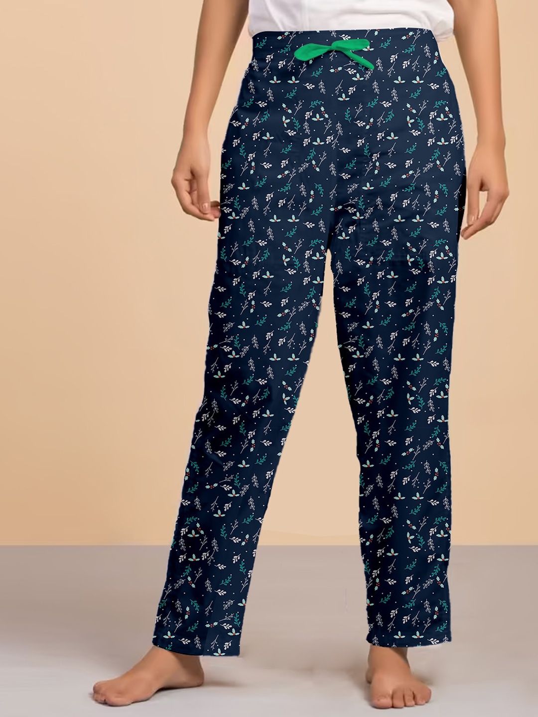 

LYRA Women Printed Relax-Fit Mid-Rise Cotton Lounge Pants, Navy blue