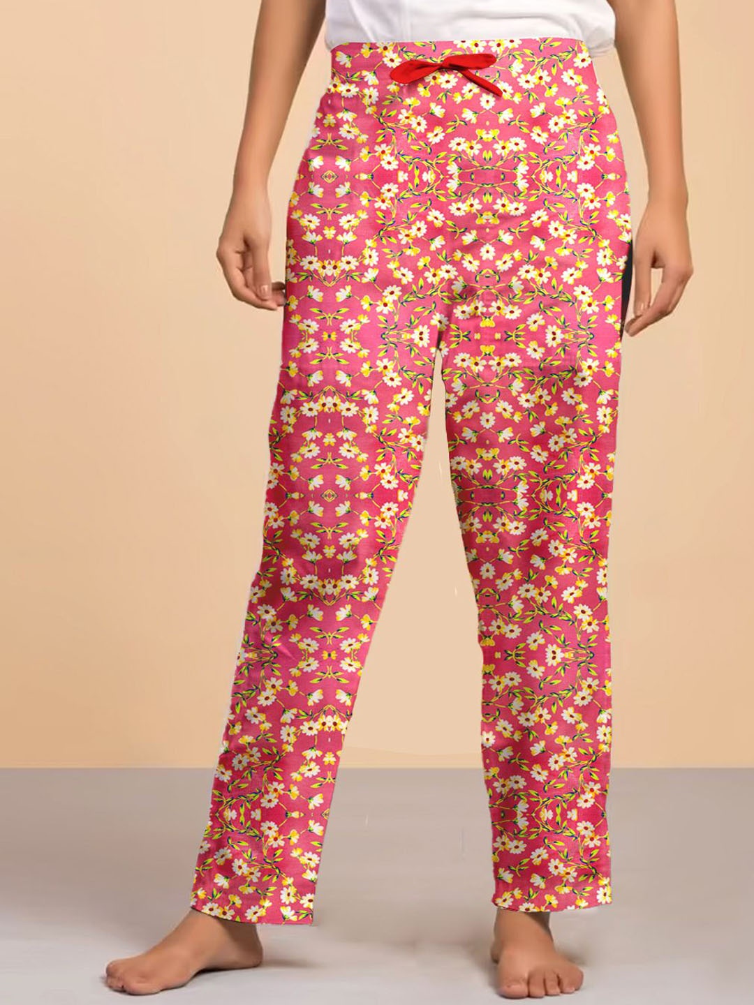 

LYRA Women Printed Relax-Fit Mid-Rise Cotton Lounge Pants, Pink