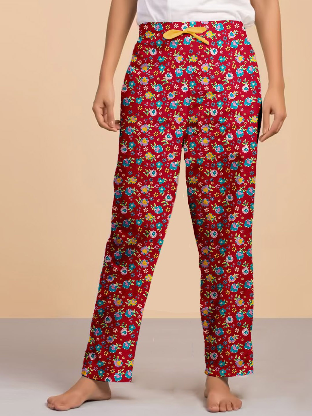 

LYRA Women Printed Relax-Fit Mid-Rise Cotton Lounge Pants, Red