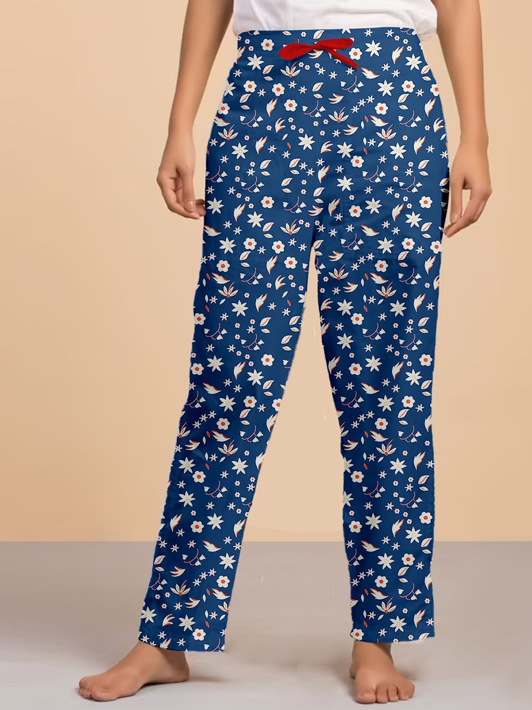 

LYRA Women Printed Relax-Fit Mid-Rise Cotton Lounge Pants, Blue