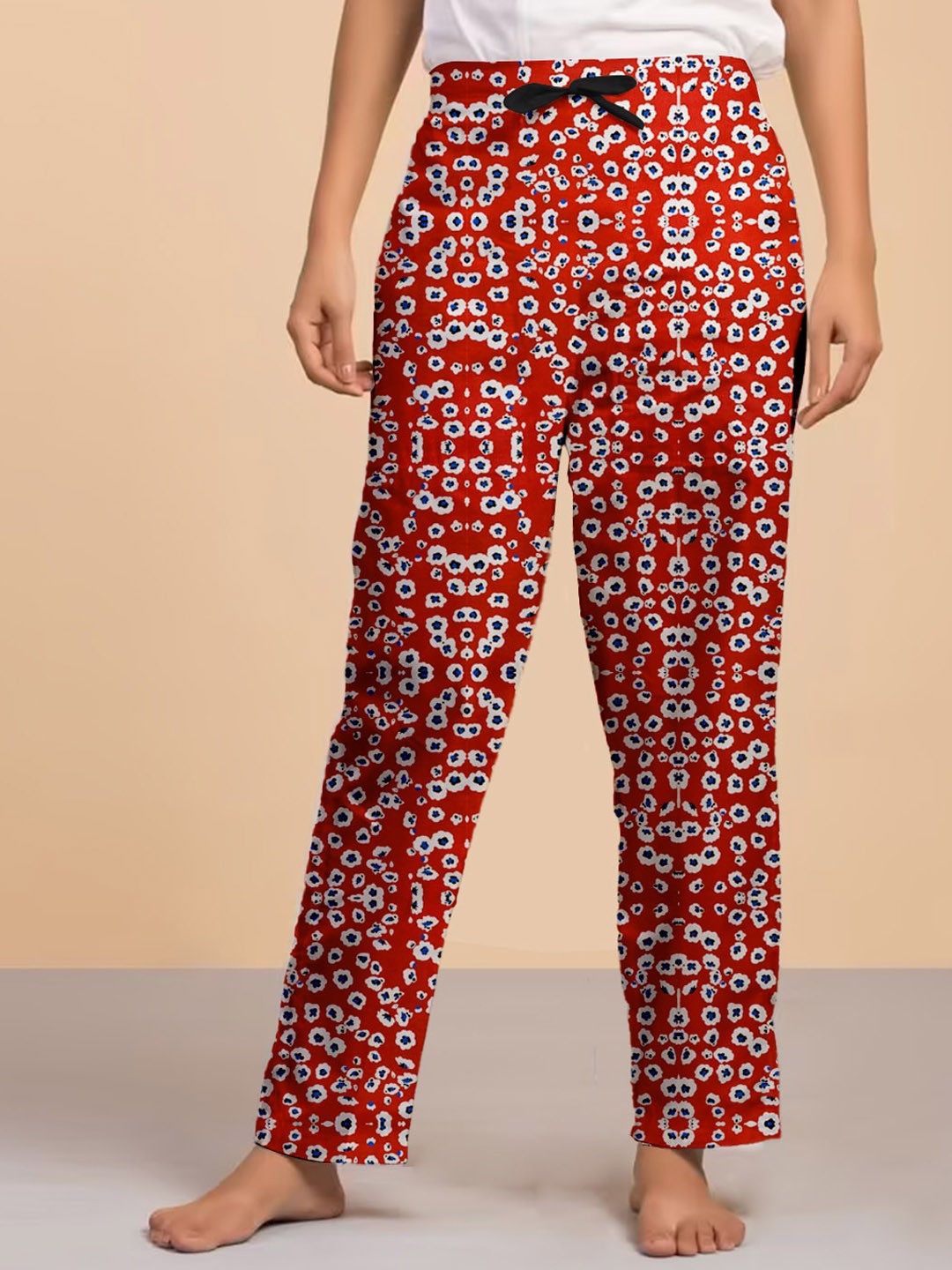 

LYRA Women Printed Relax-Fit Mid-Rise Cotton Lounge Pants, Red