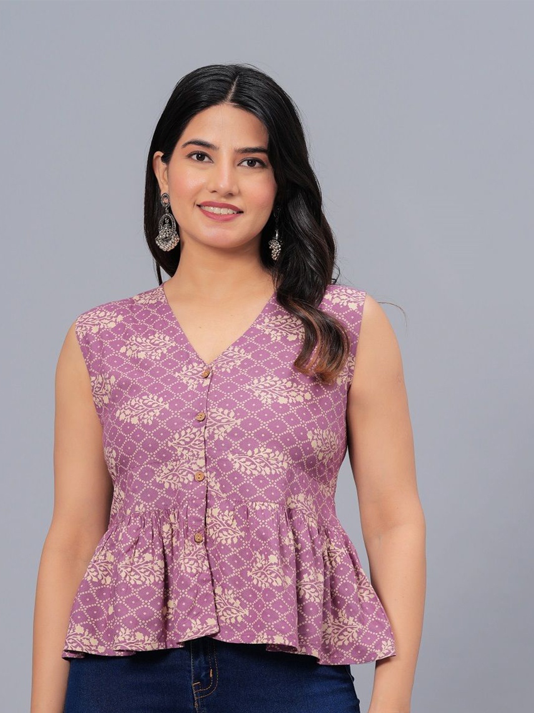 

Stylum Mauve Floral Printed Peplum Top