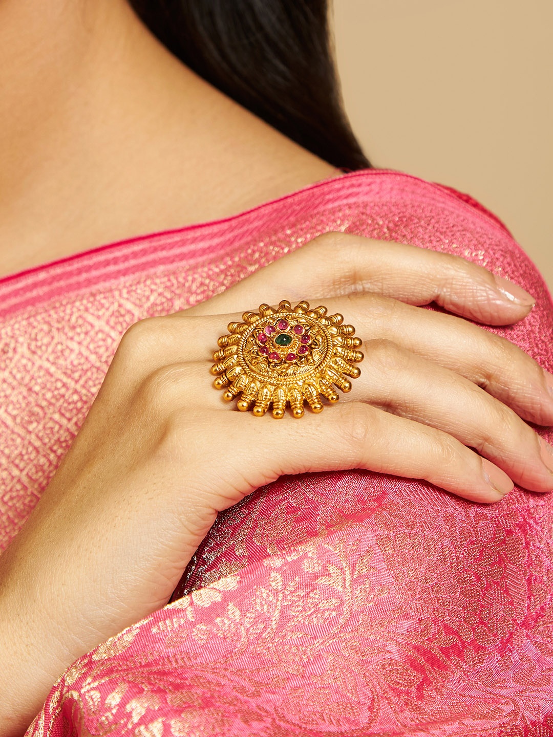 

Kushal's Fashion Jewellery Gold-Plated Stones Studded Finger Ring