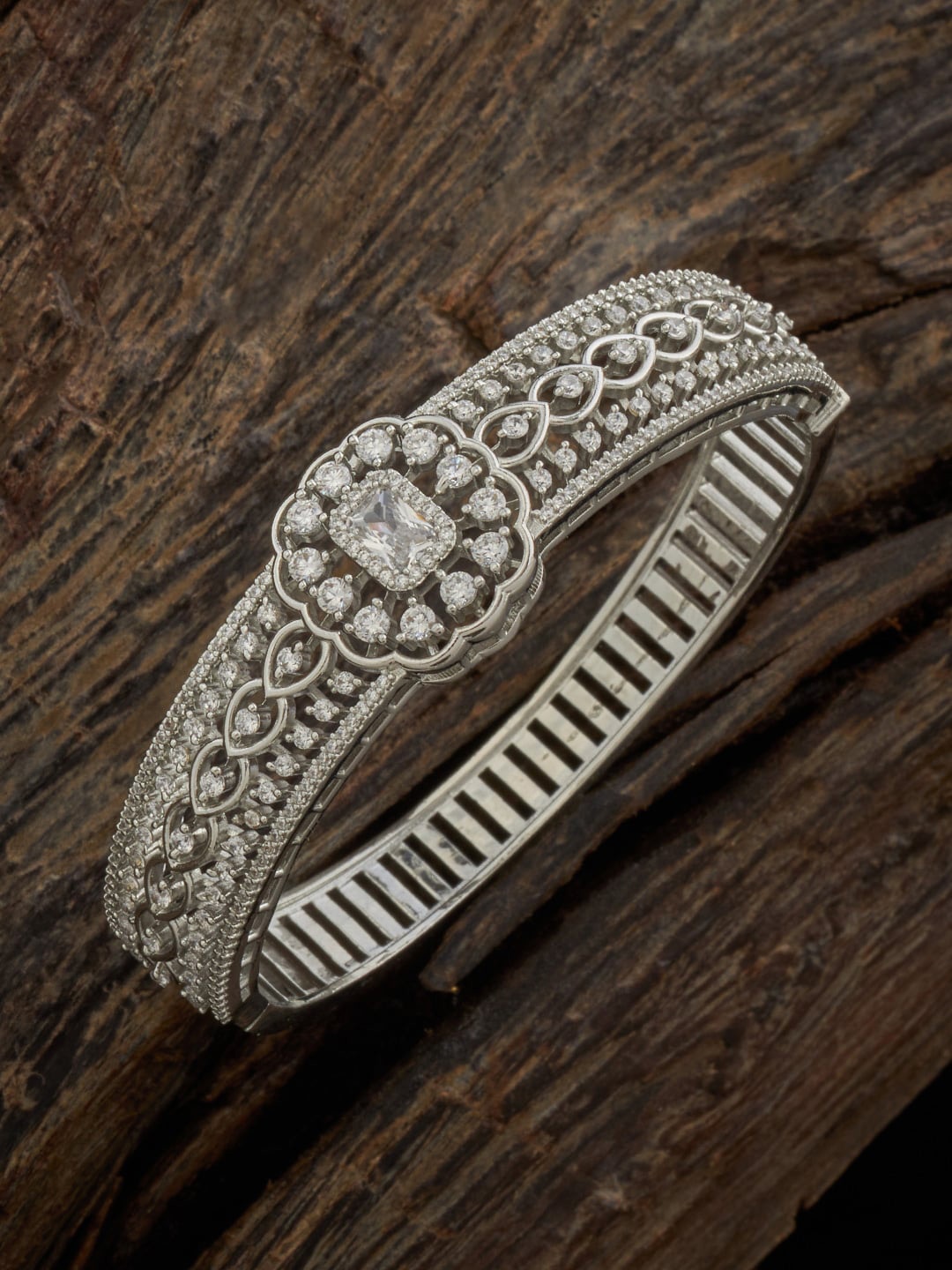 

Kushal's Fashion Jewellery Cubic Zirconia Rhodium Plated Kada Bracelet, Silver