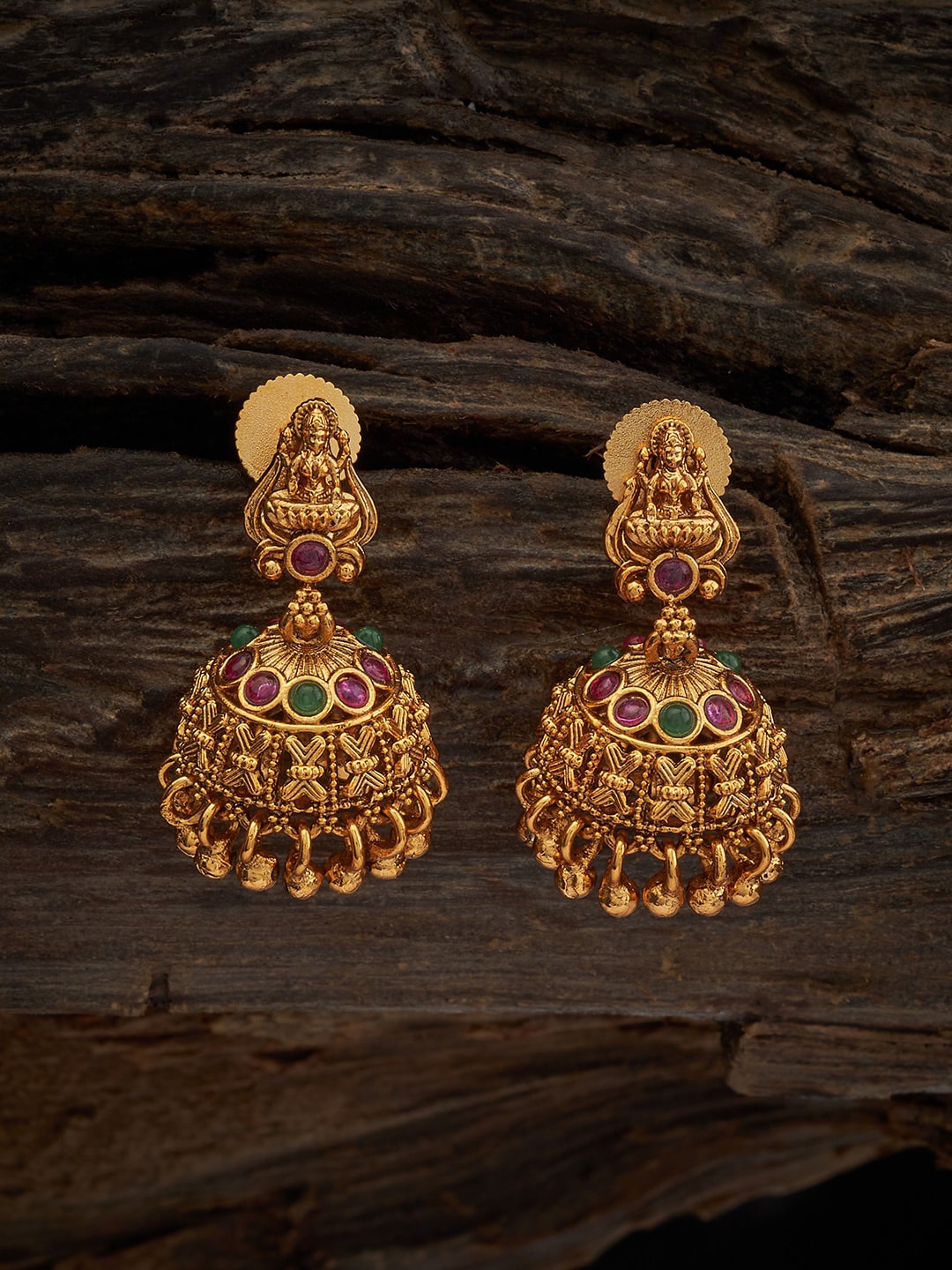 

Kushal's Fashion Jewellery Gold-Plated Dome Shaped Drop Earrings