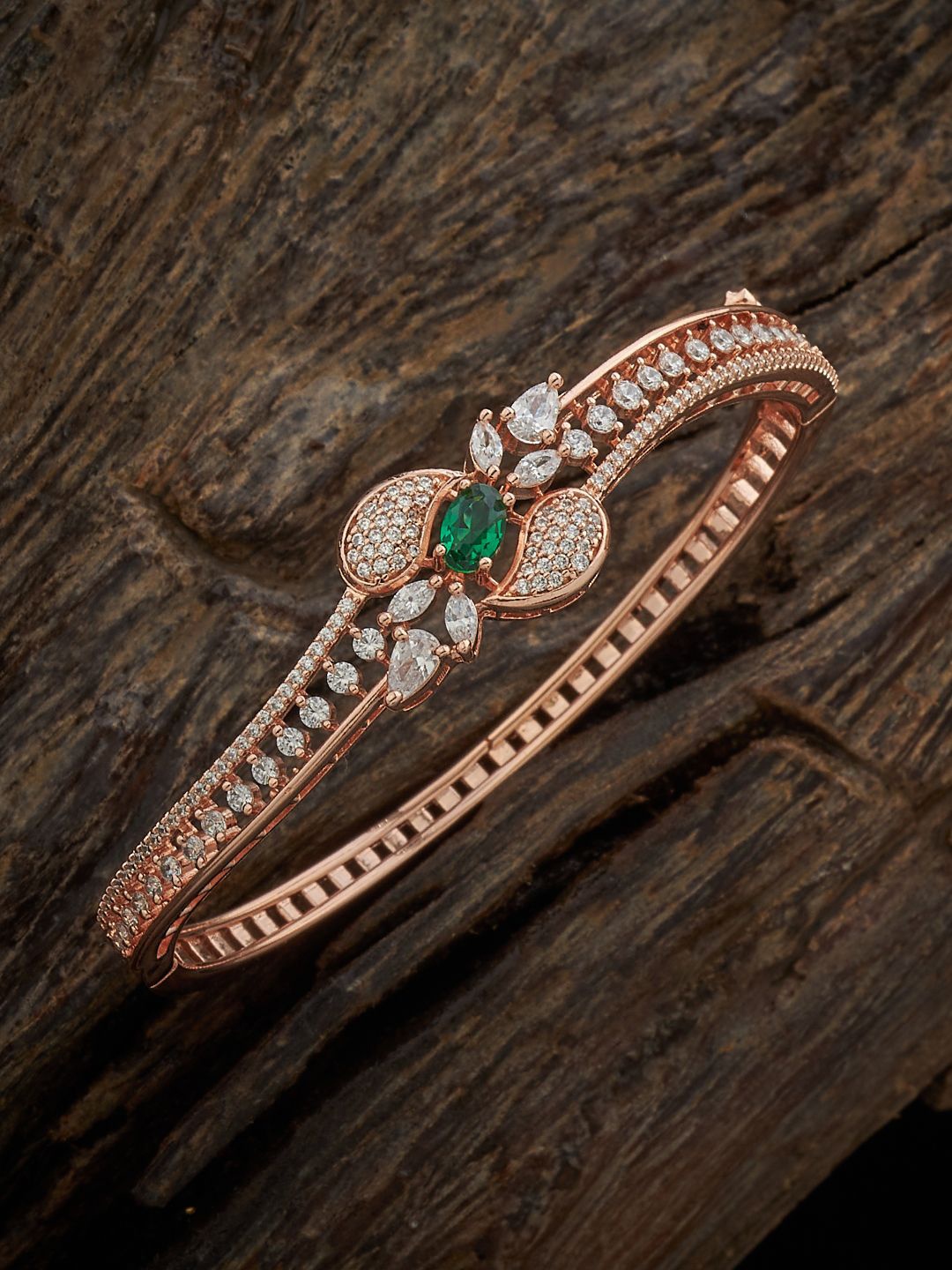 

Kushal's Fashion Jewellery Rose Gold-Plated Cubic Zirconia Studded Kada Bracelet