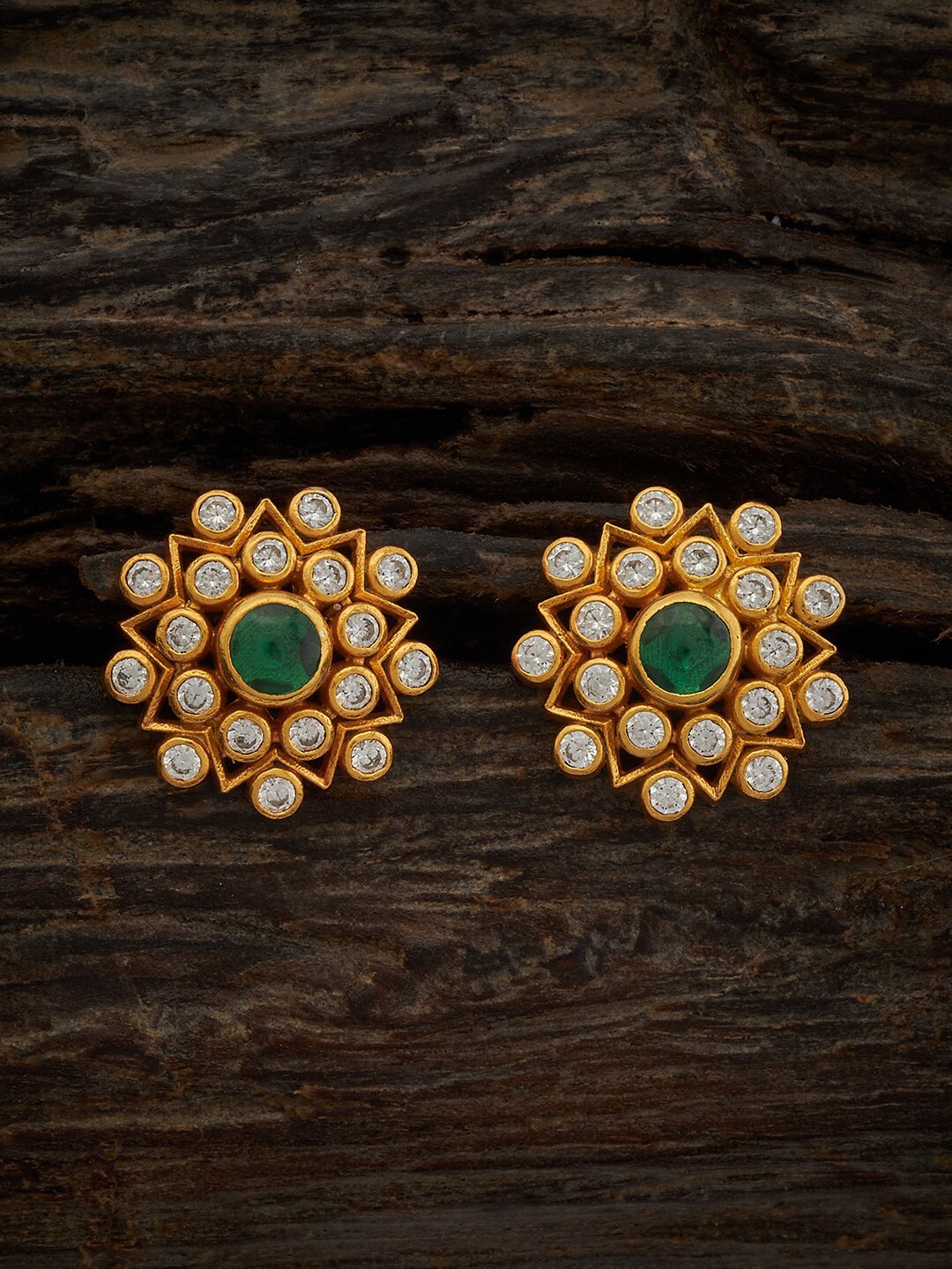 

Kushal's Fashion Jewellery Gold-Plated Stone-Studded 92.5 Pure Silver Studs Earrings