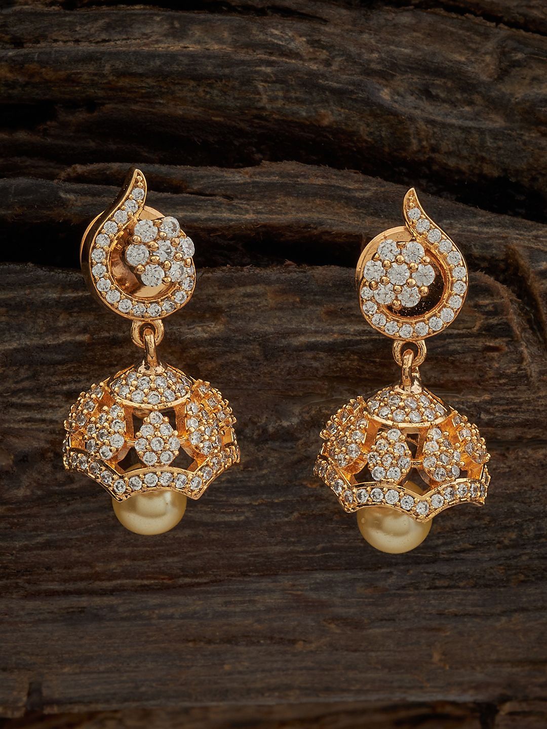 

Kushal's Fashion Jewellery Gold Plated Cubic Zirconia Dome Shaped Jhumkas