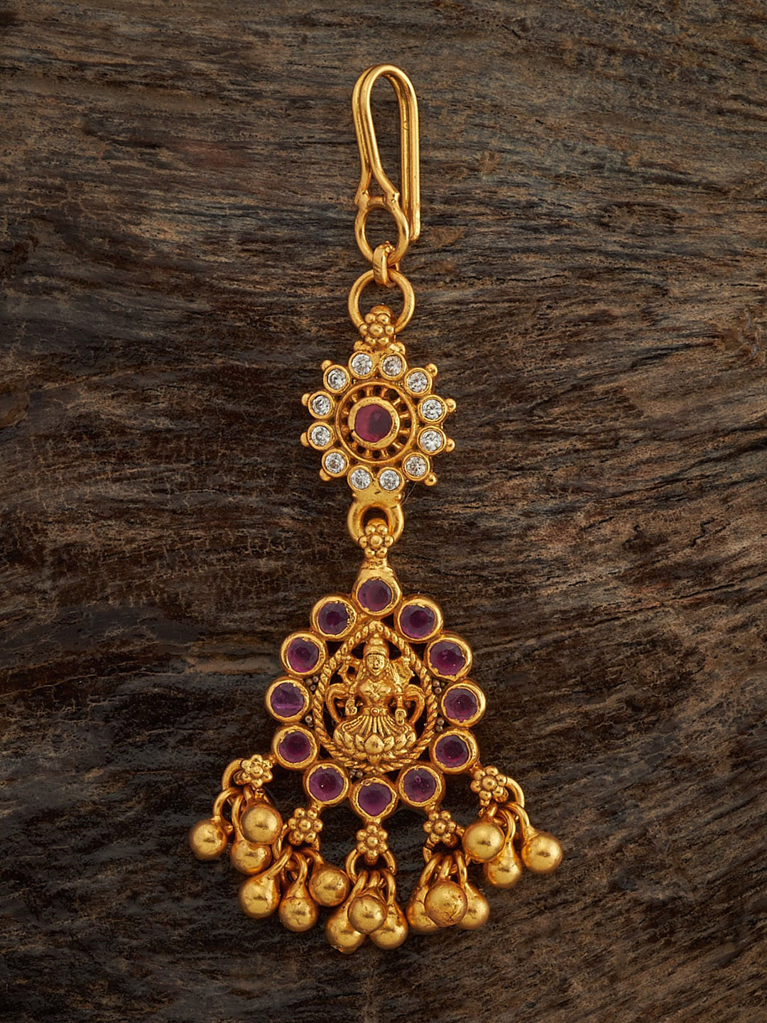 

Kushal's Fashion Jewellery 925 Silver Gold-Plated Artificial Stones Studded Maang Tikka