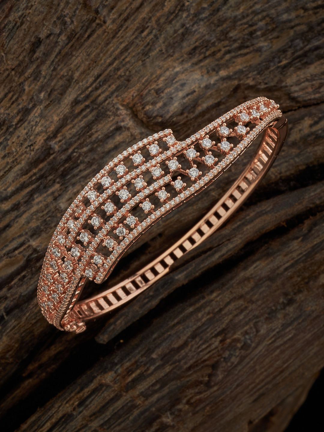 

Kushal's Fashion Jewellery Cubic Zirconia Rose Gold Plated Kada Bracelet