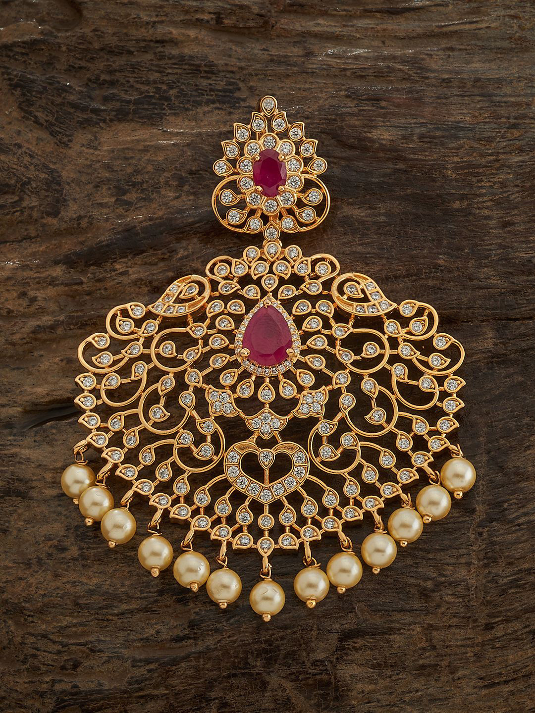 

Kushal's Fashion Jewellery Gold-Plated Cubic Zirconia Studded & Beaded Pendant