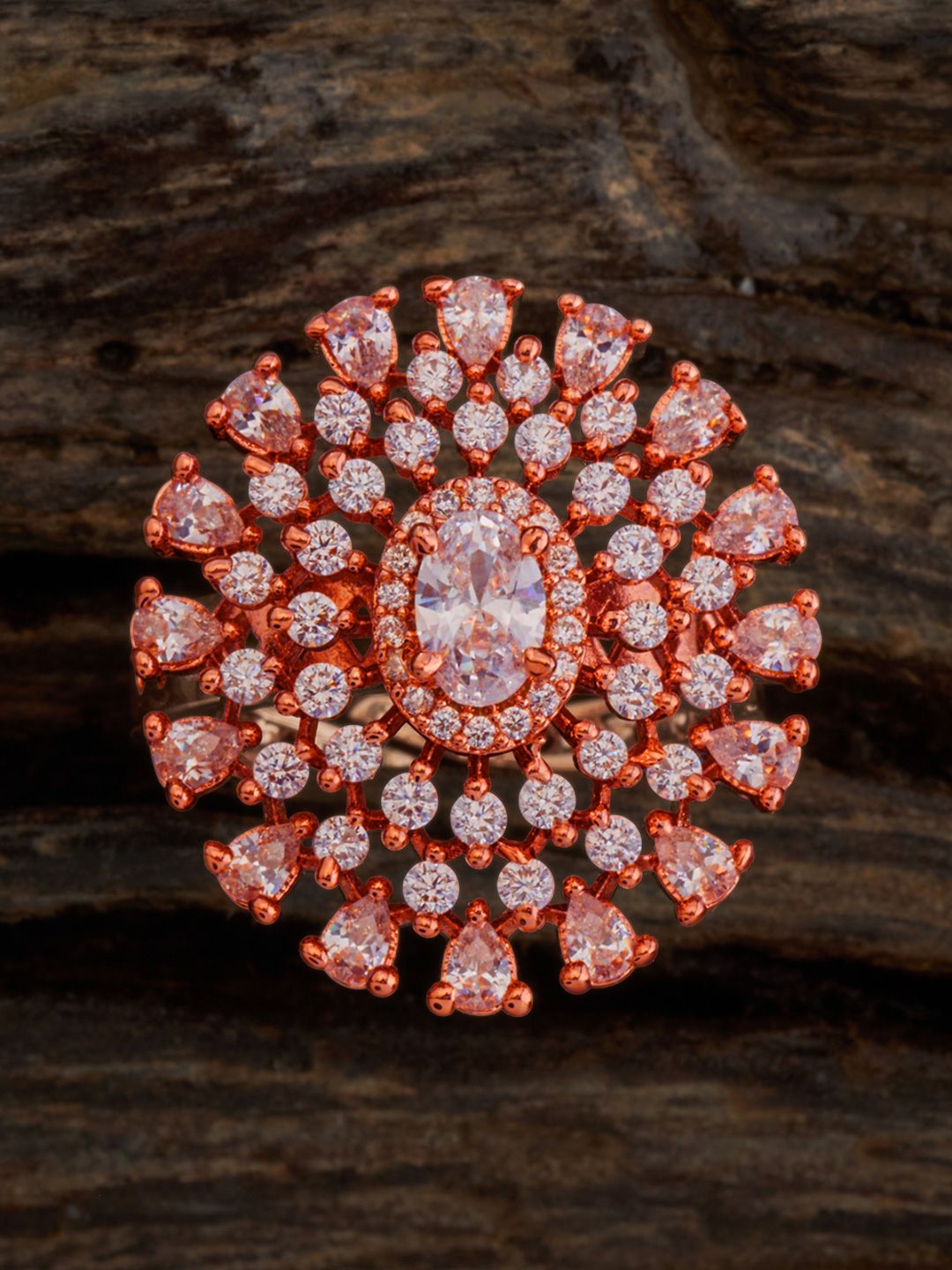 

Kushal's Fashion Jewellery Rose Gold Plated Cubic Zirconia Studded Finger Ring