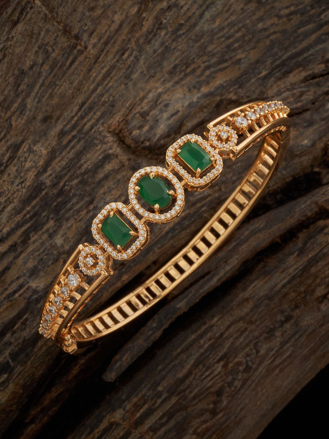 

Kushal's Fashion Jewellery Cubic Zirconia Gold Plated Kada Bracelet