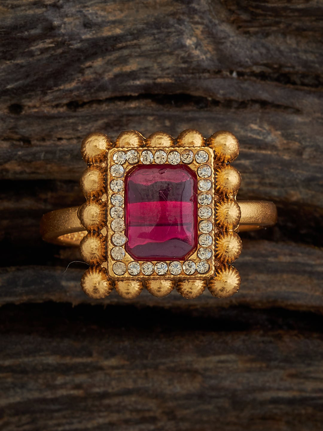 

Kushal's Fashion Jewellery Gold-Plated Cubic Zirconia Studded Adjustable Finger Ring