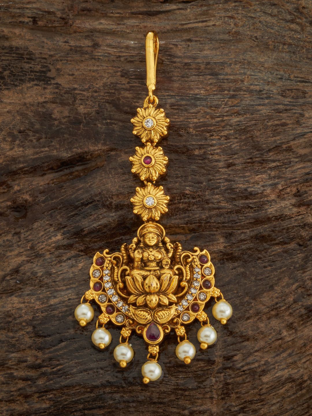 

Kushal's Fashion Jewellery Gold-Plated Artificial Beads Studded Maang Tikka