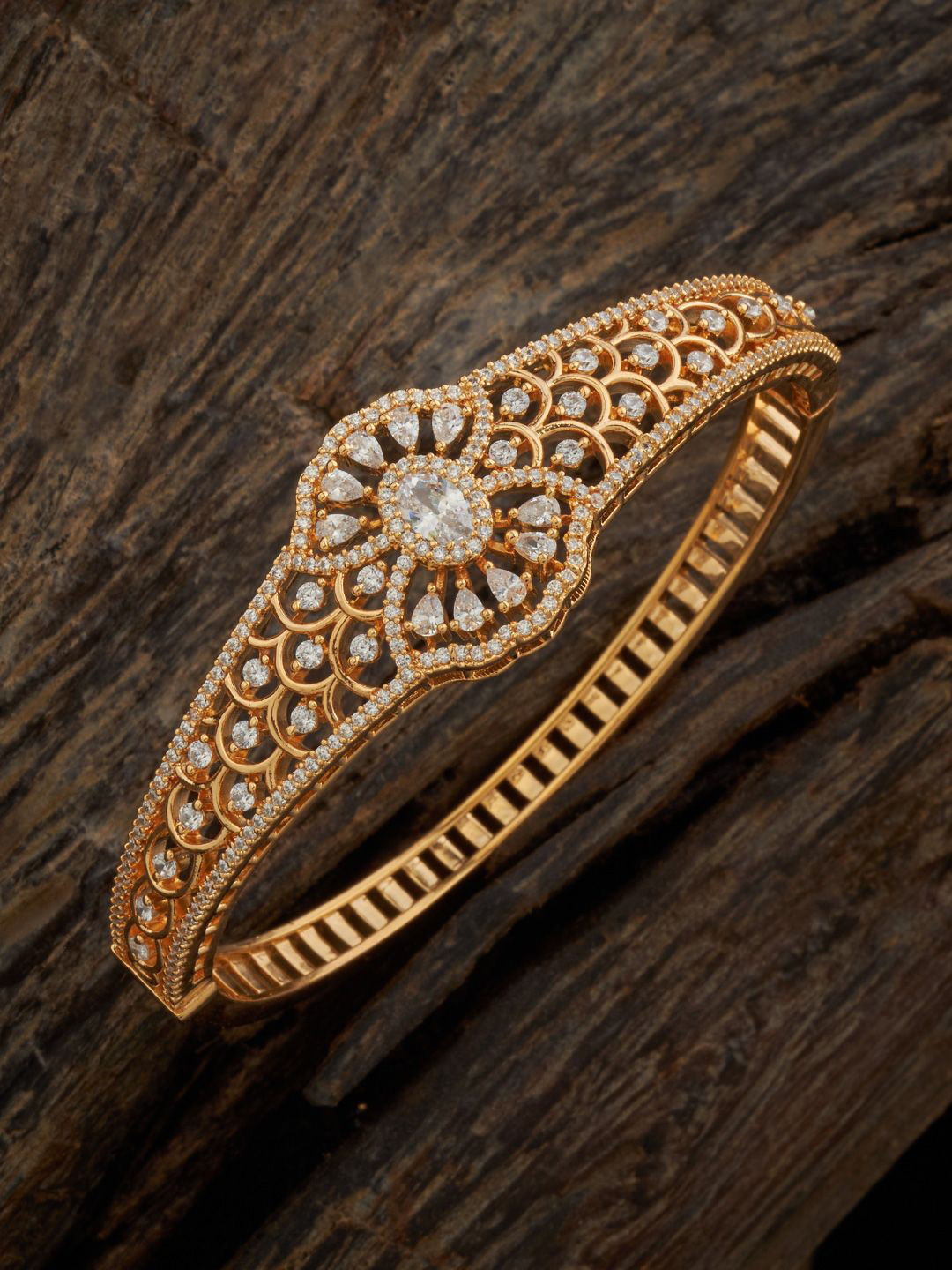 

Kushal's Fashion Jewellery Cubic Zirconia Gold Plated Kada Bracelet
