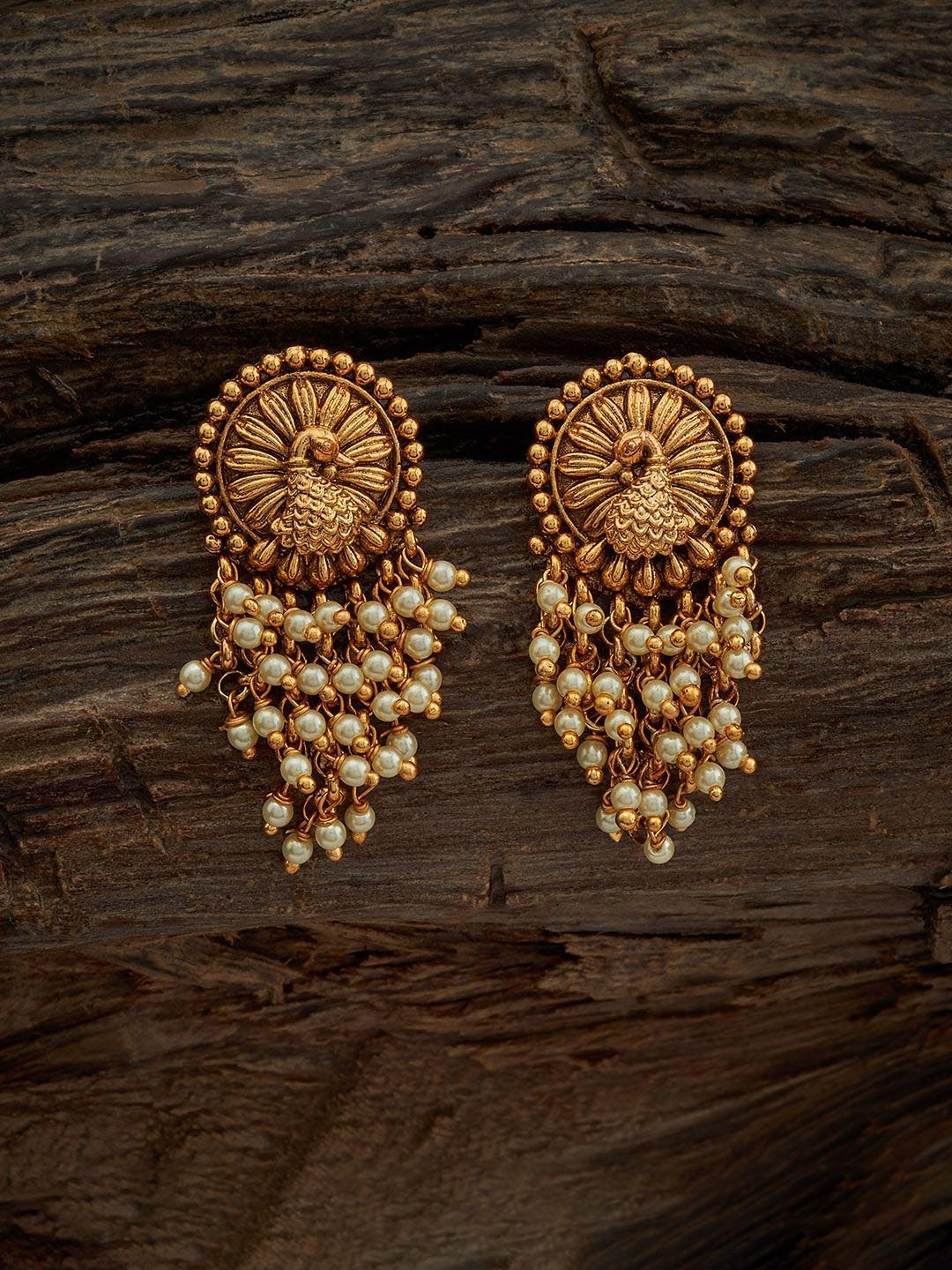 

Kushal's Fashion Jewellery Gold-Plated Beaded Classic Antique Drop Earrings