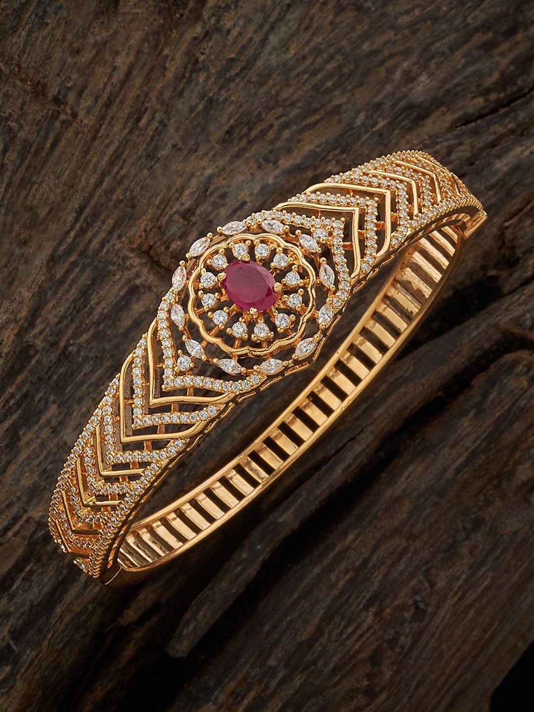 

Kushal's Fashion Jewellery Cubic Zirconia Gold Plated Kada Bracelet