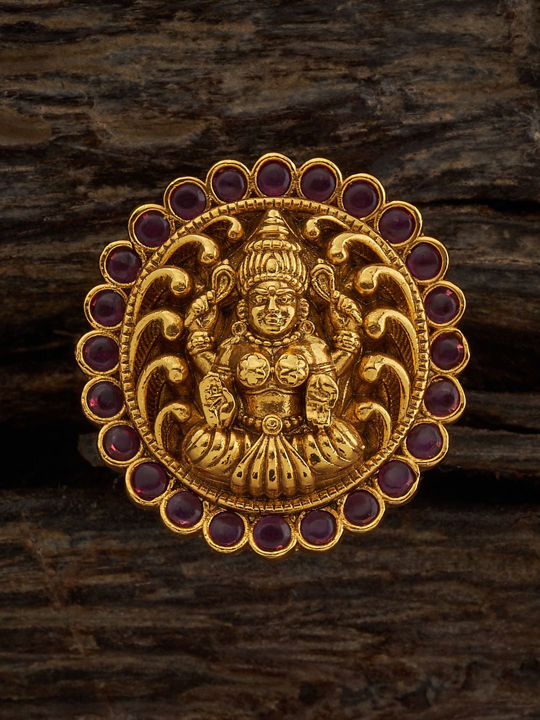 

Kushal's Fashion Jewellery Gold-Plated Stones Studded Antique Adjustable Finger Ring