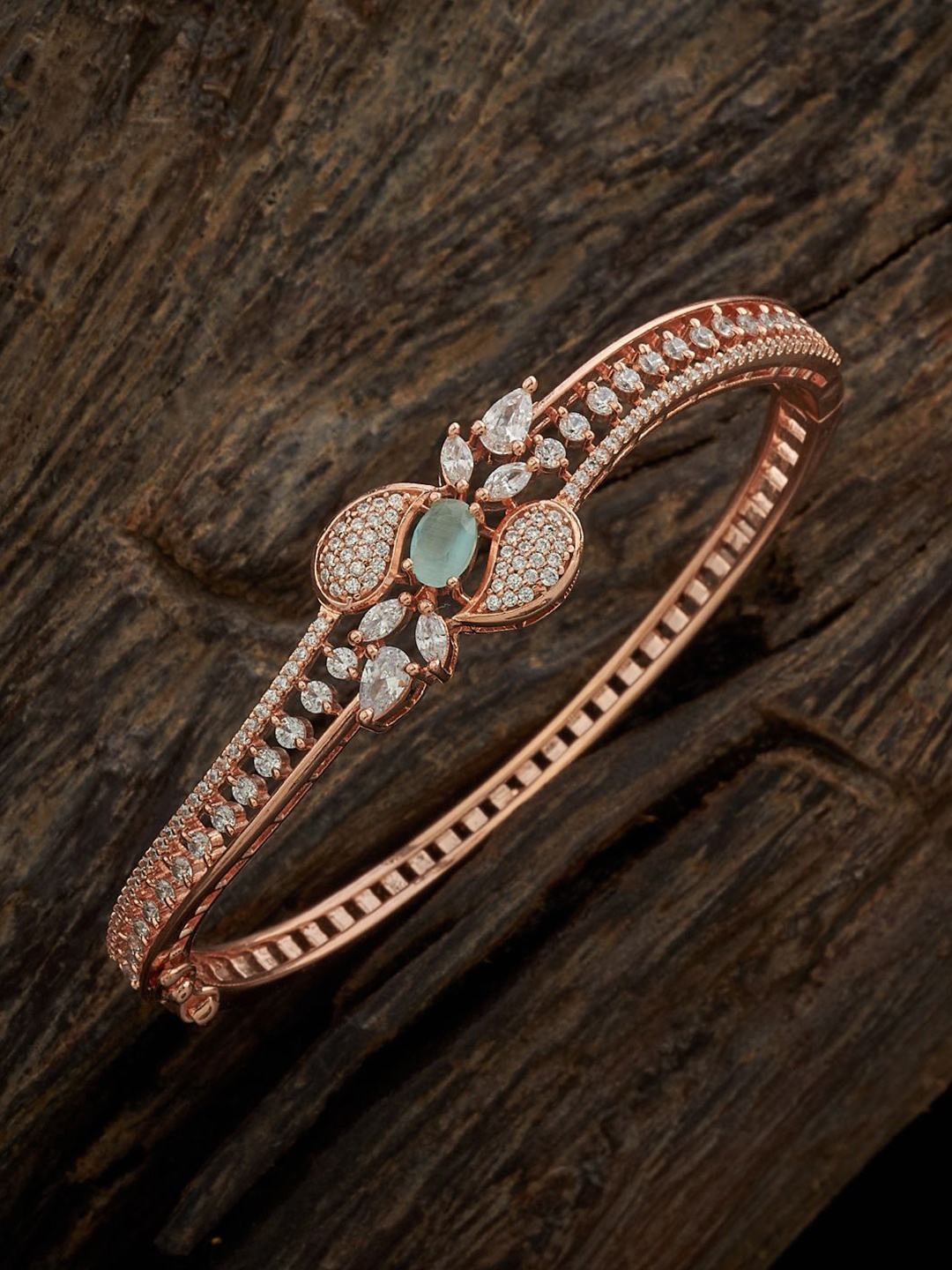 

Kushal's Fashion Jewellery Cubic Zirconia Rose Gold Plated Kada Bracelet