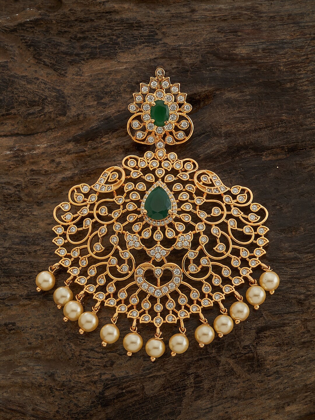 

Kushal's Fashion Jewellery Gold-Plated Cubic Zirconia Studded & Beaded Pendant