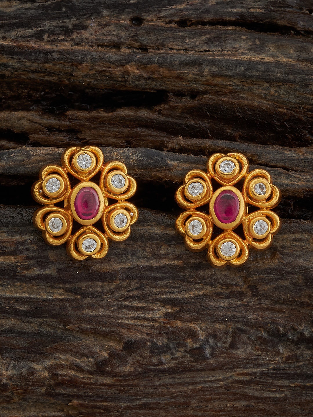 

Kushal's Fashion Jewellery Gold-Plated Stone-Studded 92.5 Pure Silver Studs Earrings