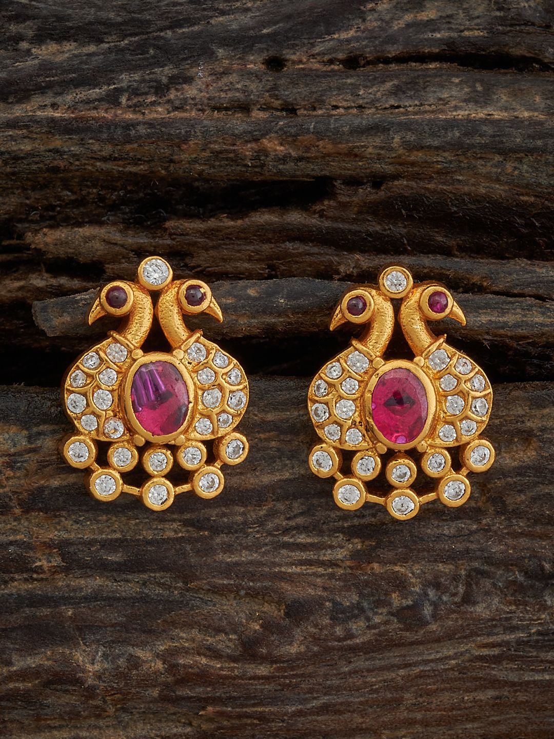 

Kushal's Fashion Jewellery 92.5 Silver Gold-Plated Peacock Shaped Studs Earrings
