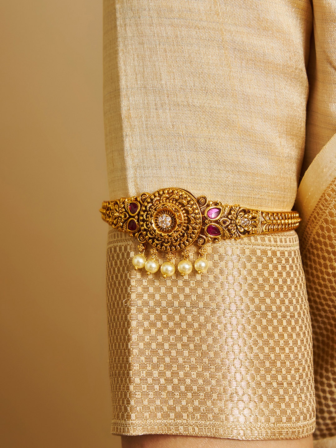 

Kushal's Fashion Jewellery Gold-Plated Ruby Cuff Bracelet
