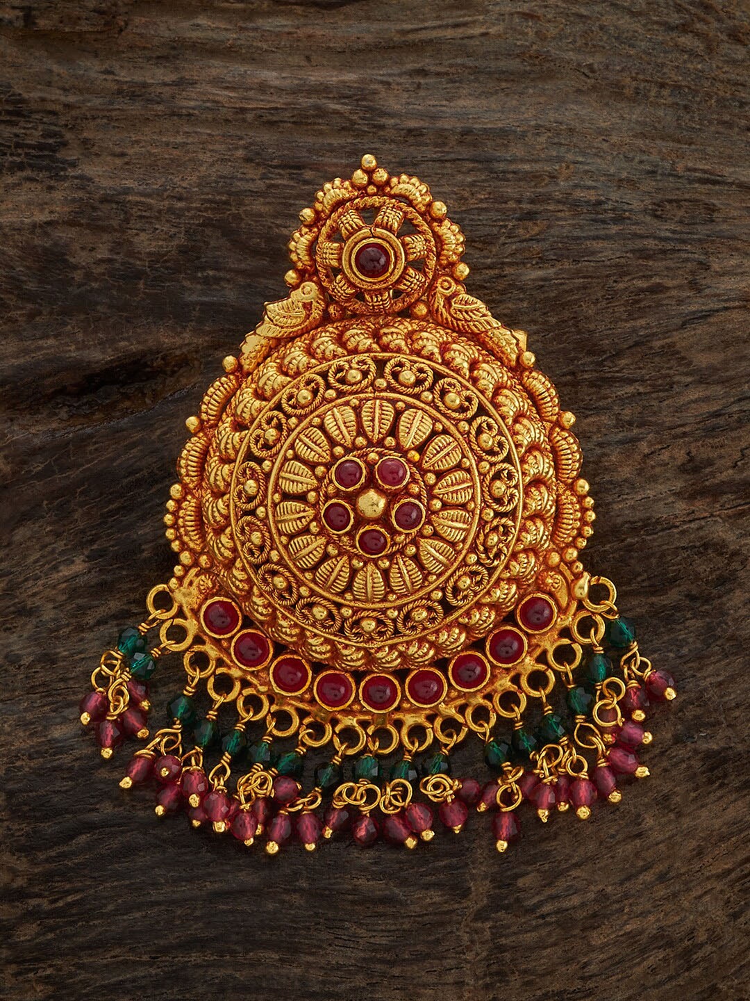 

Kushal's Fashion Jewellery 92.5 Pure SilverGold-Plated Stones Studded & Beaded Pendant, Gold