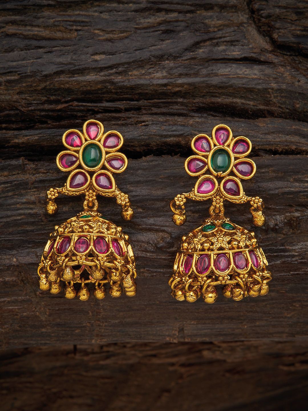 

Kushal's Fashion Jewellery Gold Plated Dome Shaped Antique Jhumkas