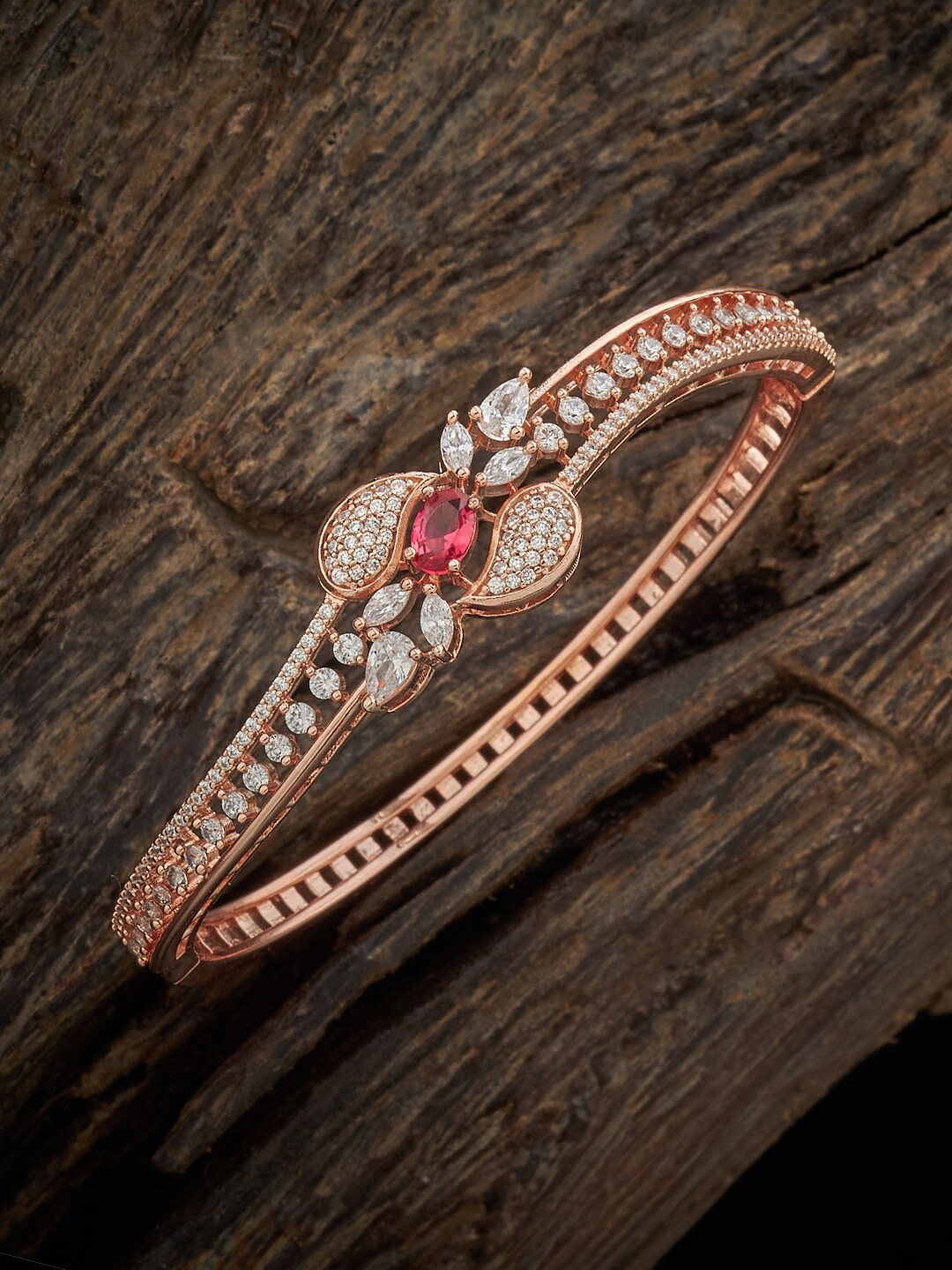 

Kushal's Fashion Jewellery Cubic Zirconia Rose Gold Plated Kada Bracelet