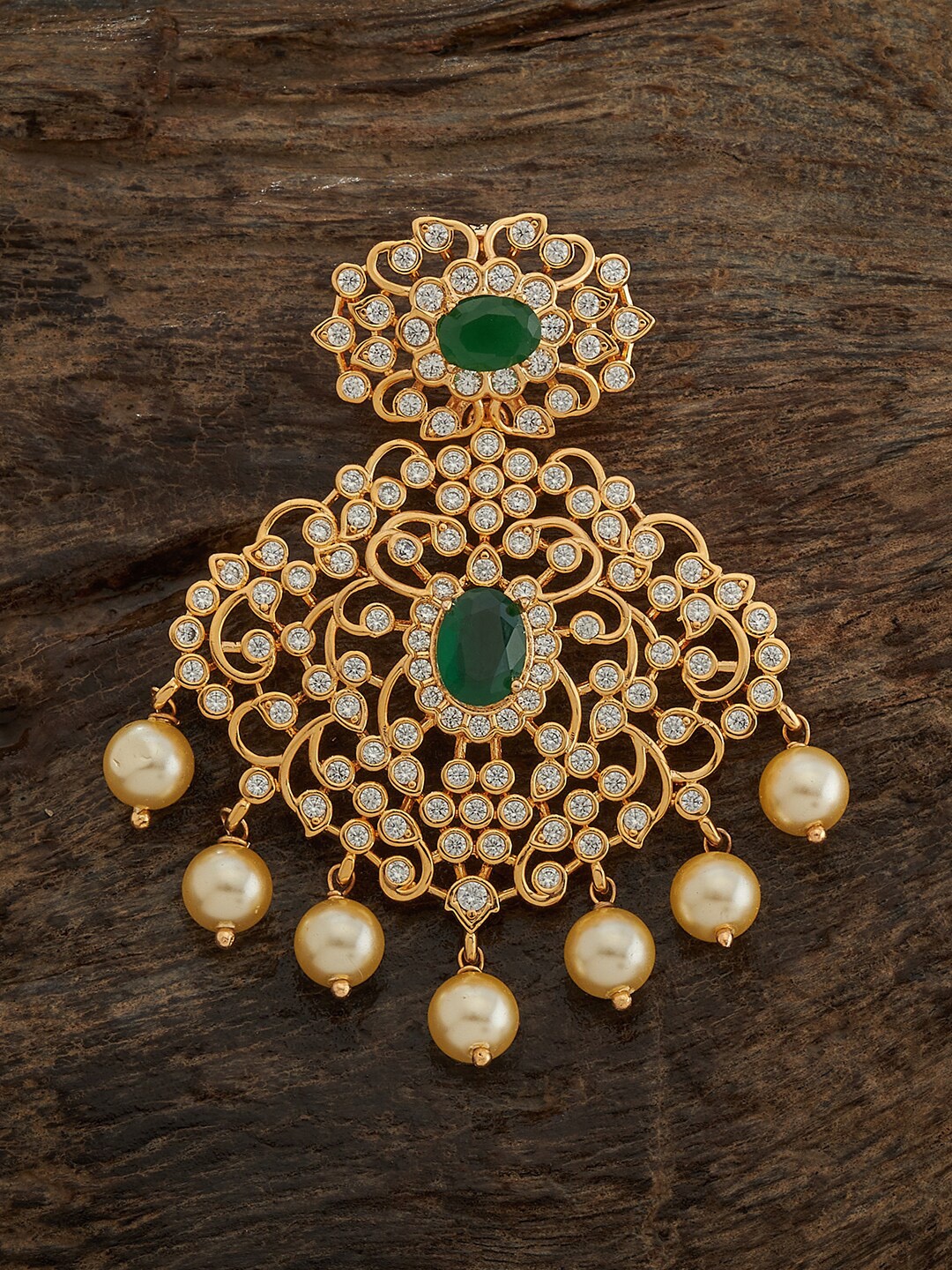 

Kushal's Fashion Jewellery Gold-Plated Cubic Zirconia Studded & Beaded Pendant