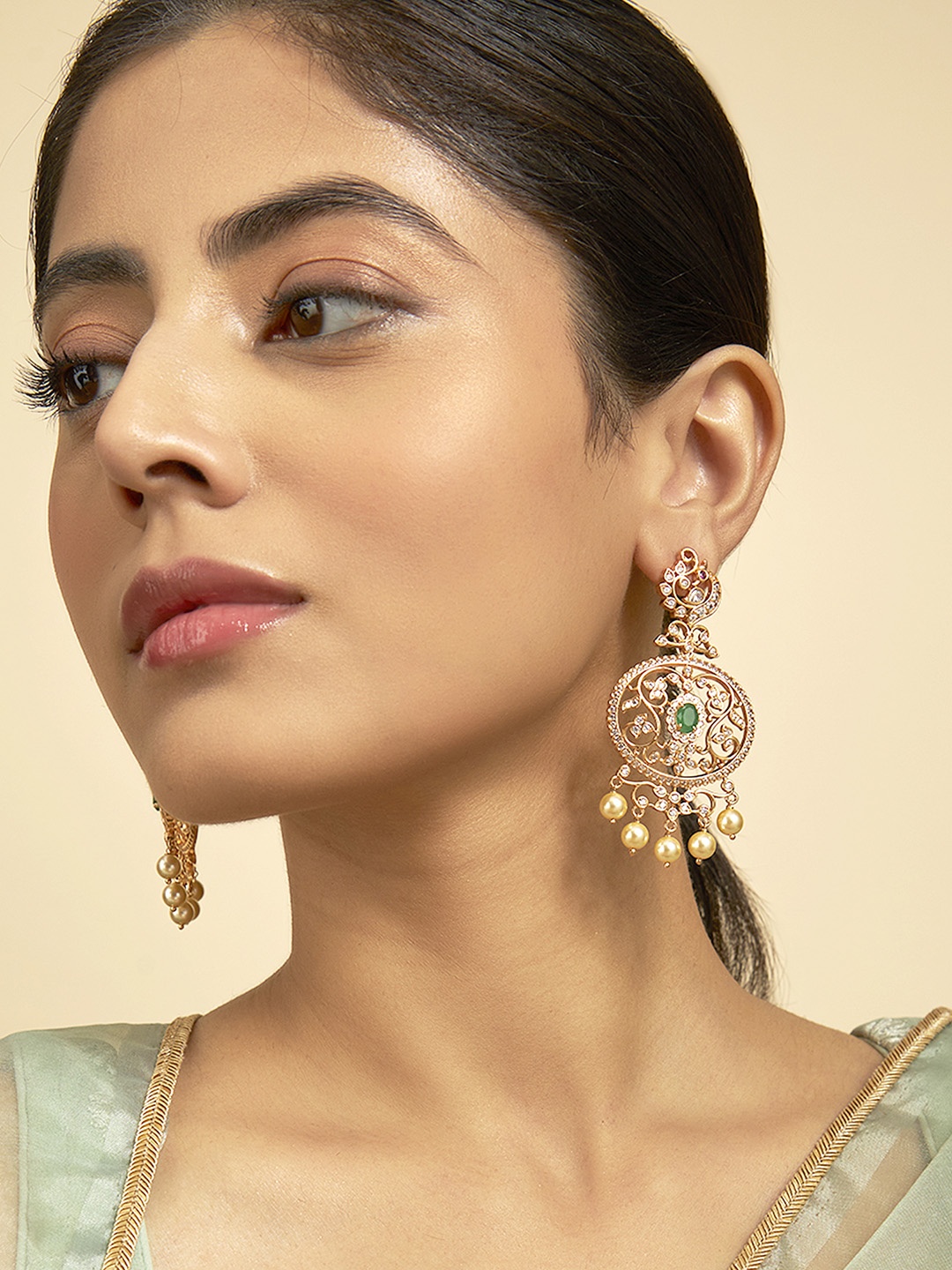 

Kushal's Fashion Jewellery Gold-Plated Peacock Shaped Drop Earrings