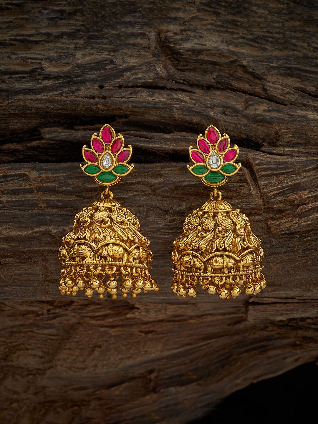 

Kushal's Fashion Jewellery Gold-Plated Dome Shaped Jhumkas Earrings