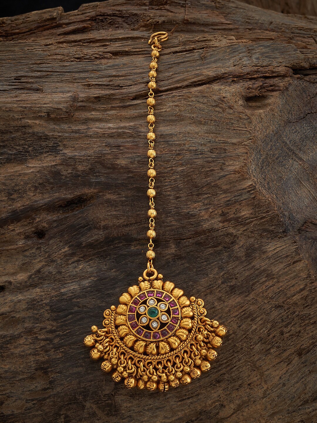 

Kushal's Fashion Jewellery Gold-Plated Artificial Stones Studded Maang Tikka