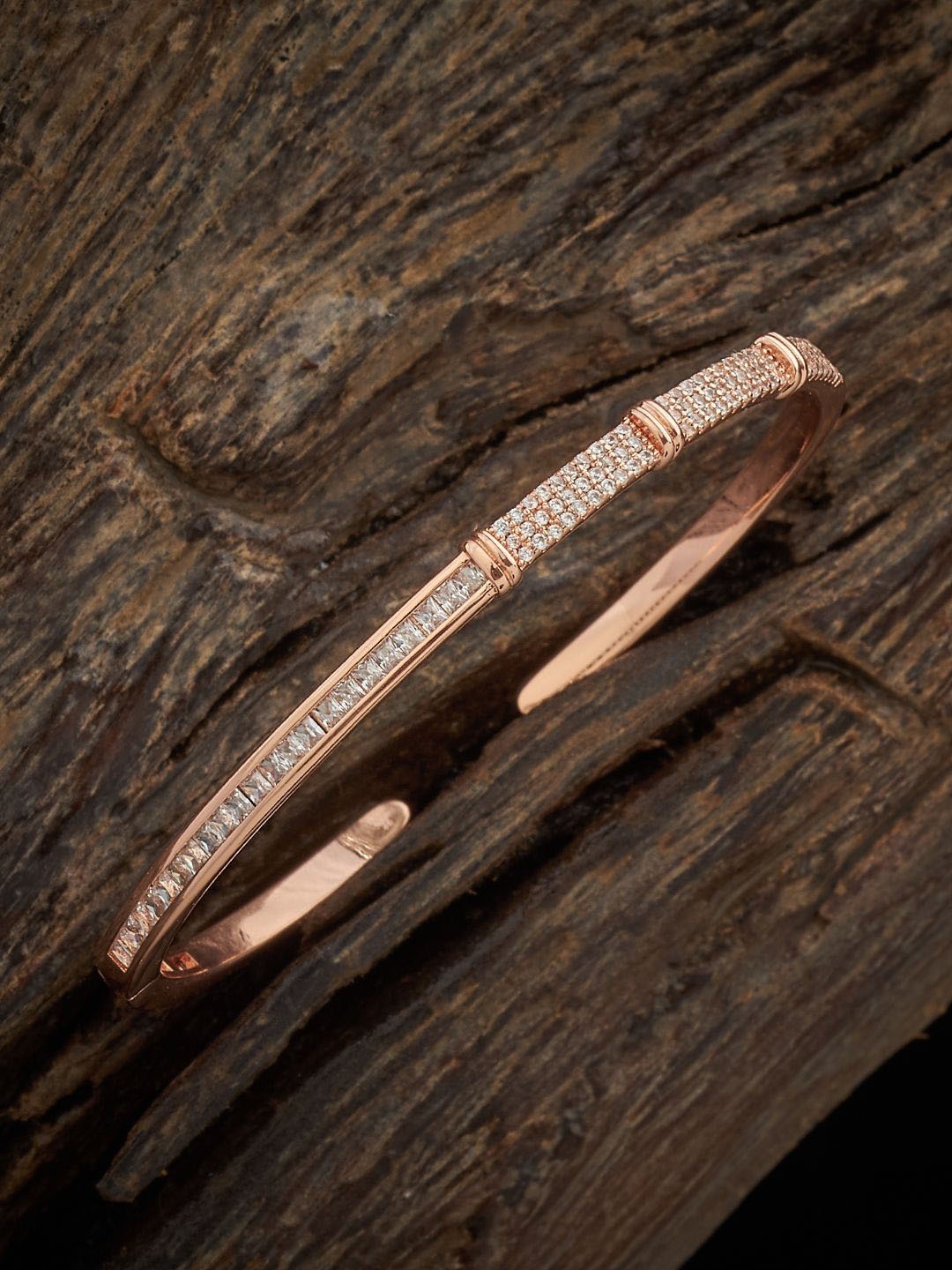 

Kushal's Fashion Jewellery Cubic Zirconia Rose Gold Plated Kada Bracelet