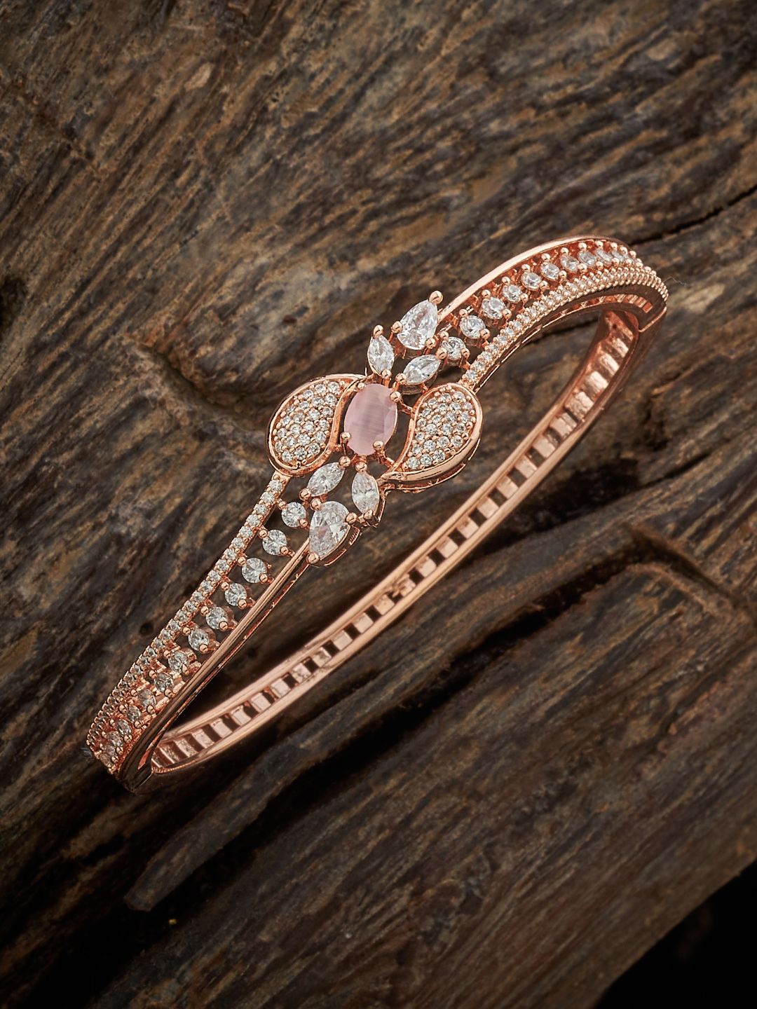 

Kushal's Fashion Jewellery Cubic Zirconia Rose Gold Plated Kada Bracelet