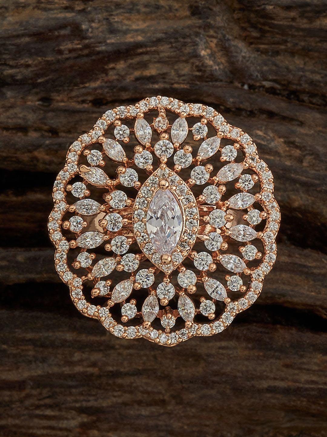 

Kushal's Fashion Jewellery Rose Gold-Plated CZ Studded Finger Ring