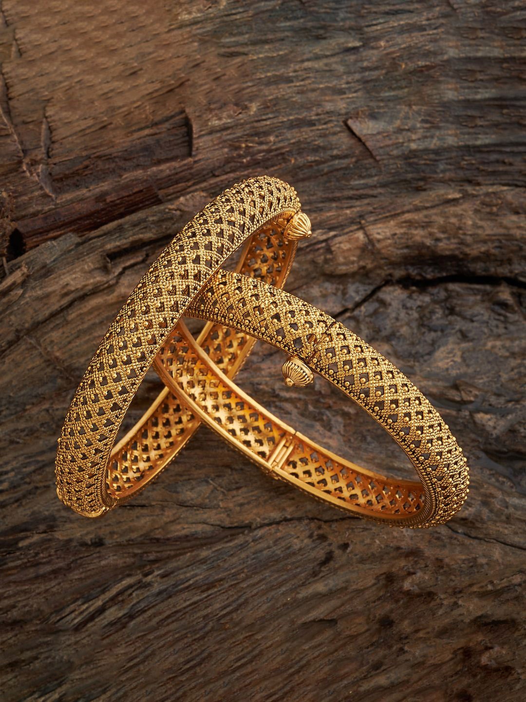 

Kushal's Fashion Jewellery Set Of 2 Gold Plated Antique Bangles