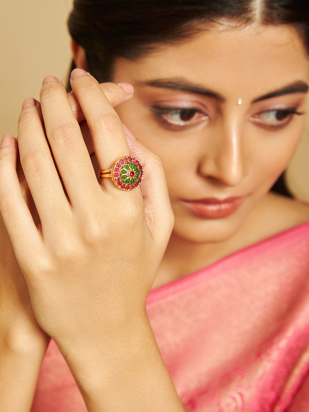 

Kushal's Fashion Jewellery Gold Plated Stones Studded Adjustable Finger Ring