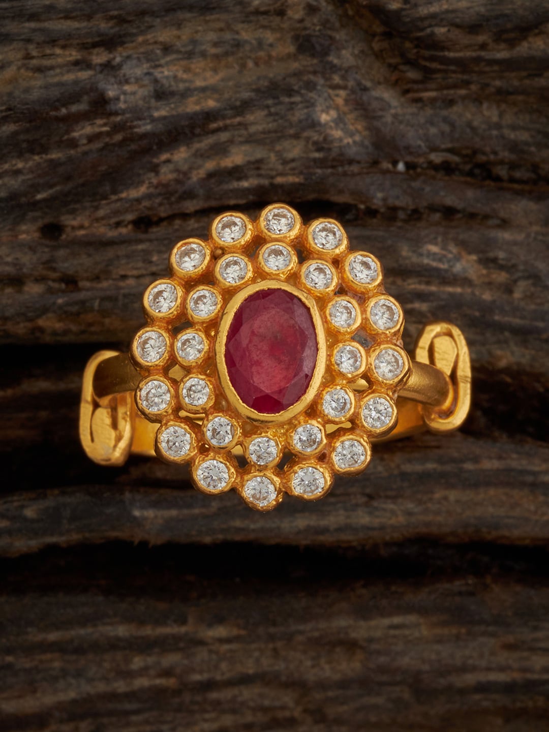 

Kushal's Fashion Jewellery 92.5 Pure Silver Gold-Plated Stones Studded Finger Ring