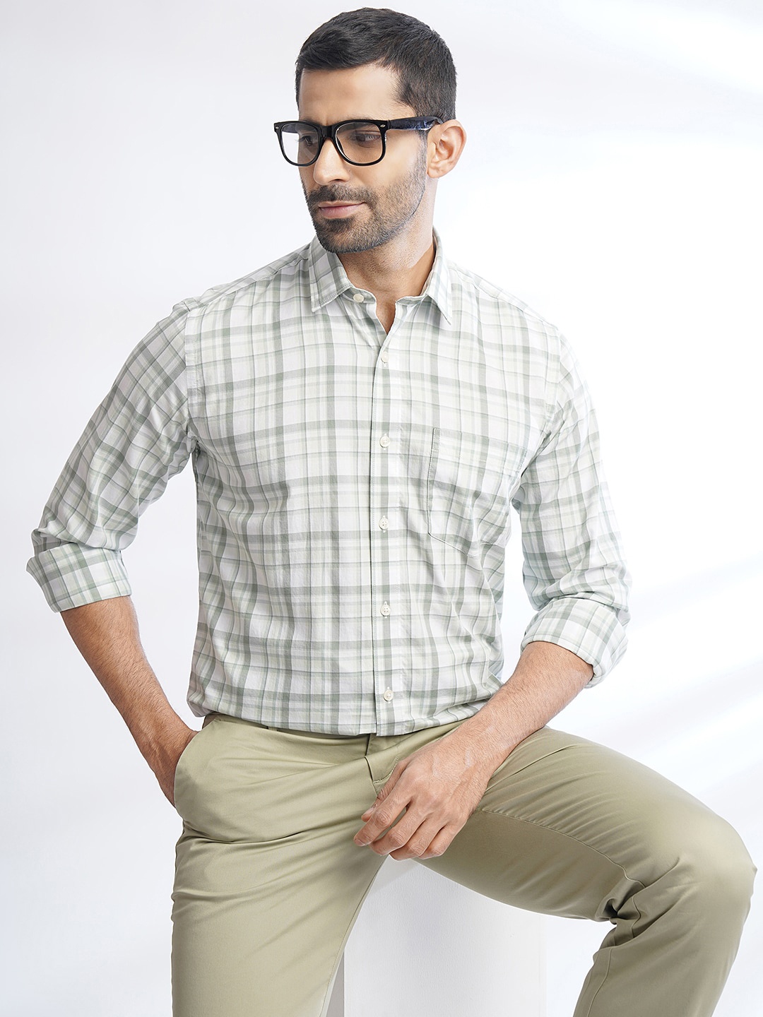 

JADE BLUE Slim Fit Tartan Checks Opaque Checked Cotton Casual Shirt, Green