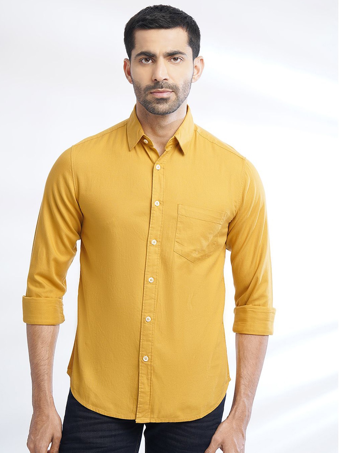 

Greenfibre Spread Collar Slim Fit Cotton Casual Shirt, Yellow