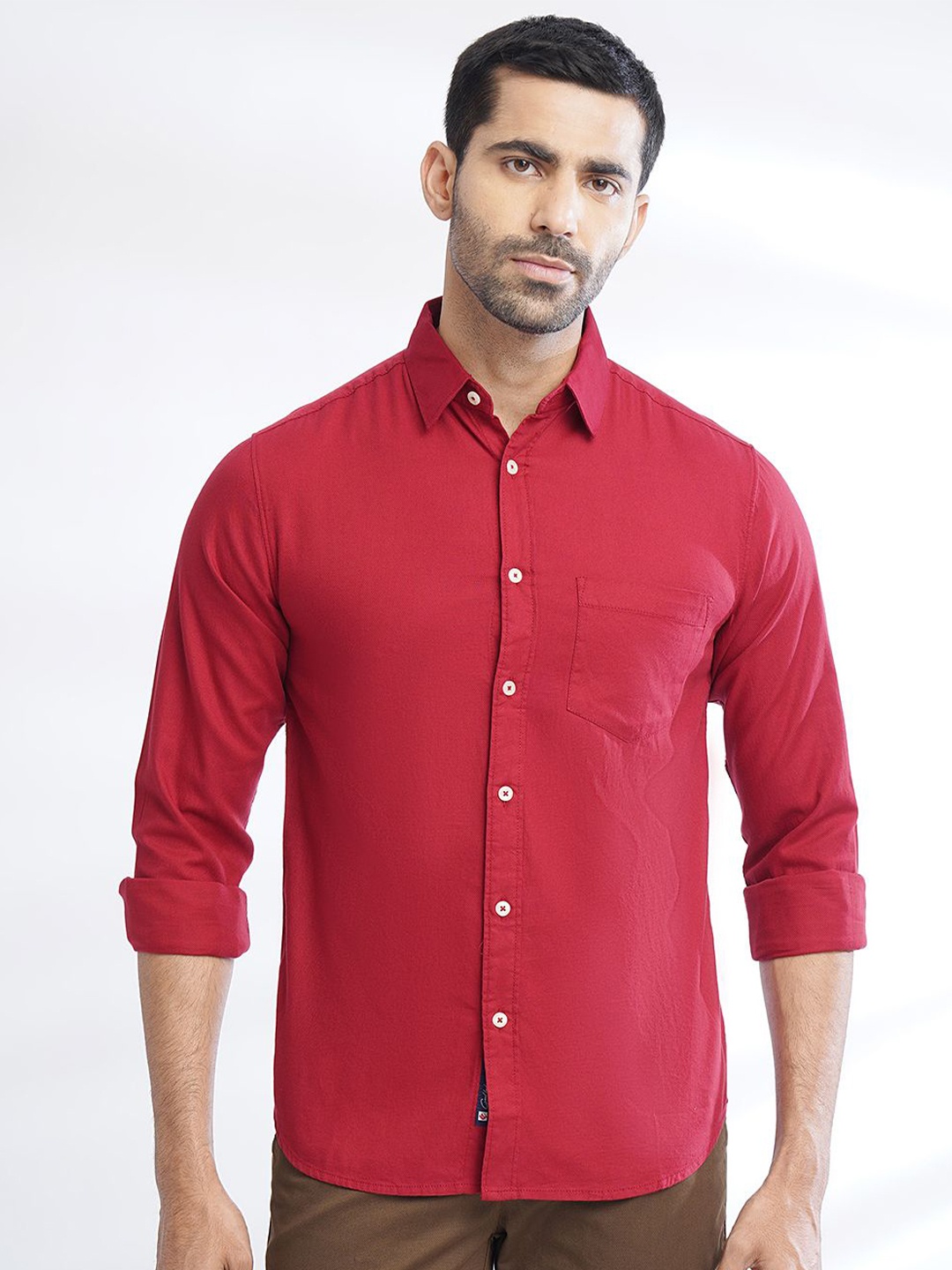 

Greenfibre Spread Collar Slim Fit Cotton Casual Shirt, Red
