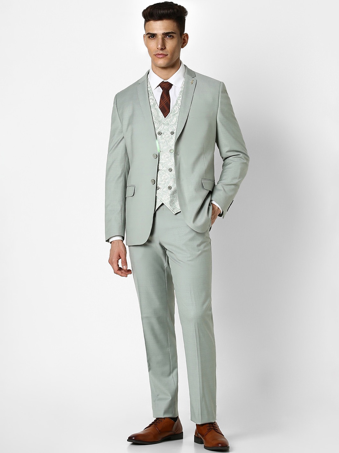 

Van Heusen Self Design Single-Breasted Slim-Fit Four-Piece Party Suit, Grey