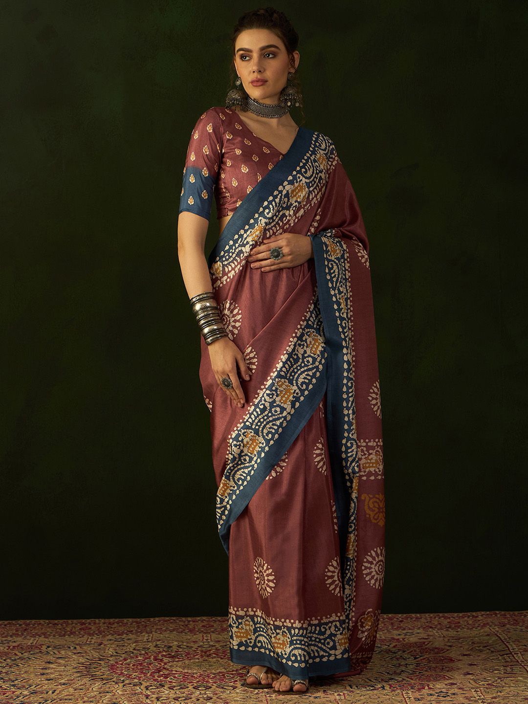 

Mitera Ethnic Motifs Bagru Saree, Brown