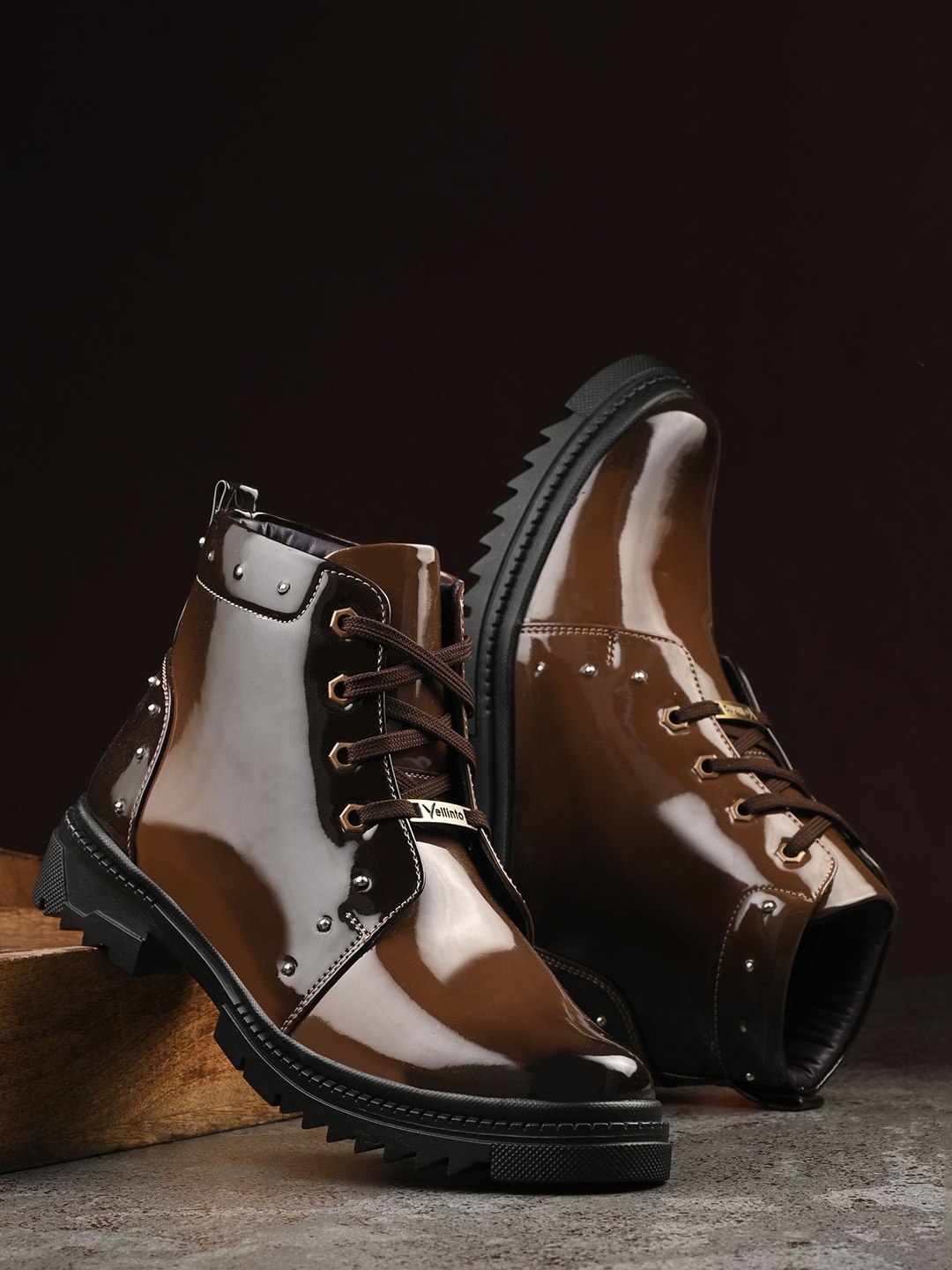 Vellinto Men Colourblocked High-Top Regular Boots, Brown