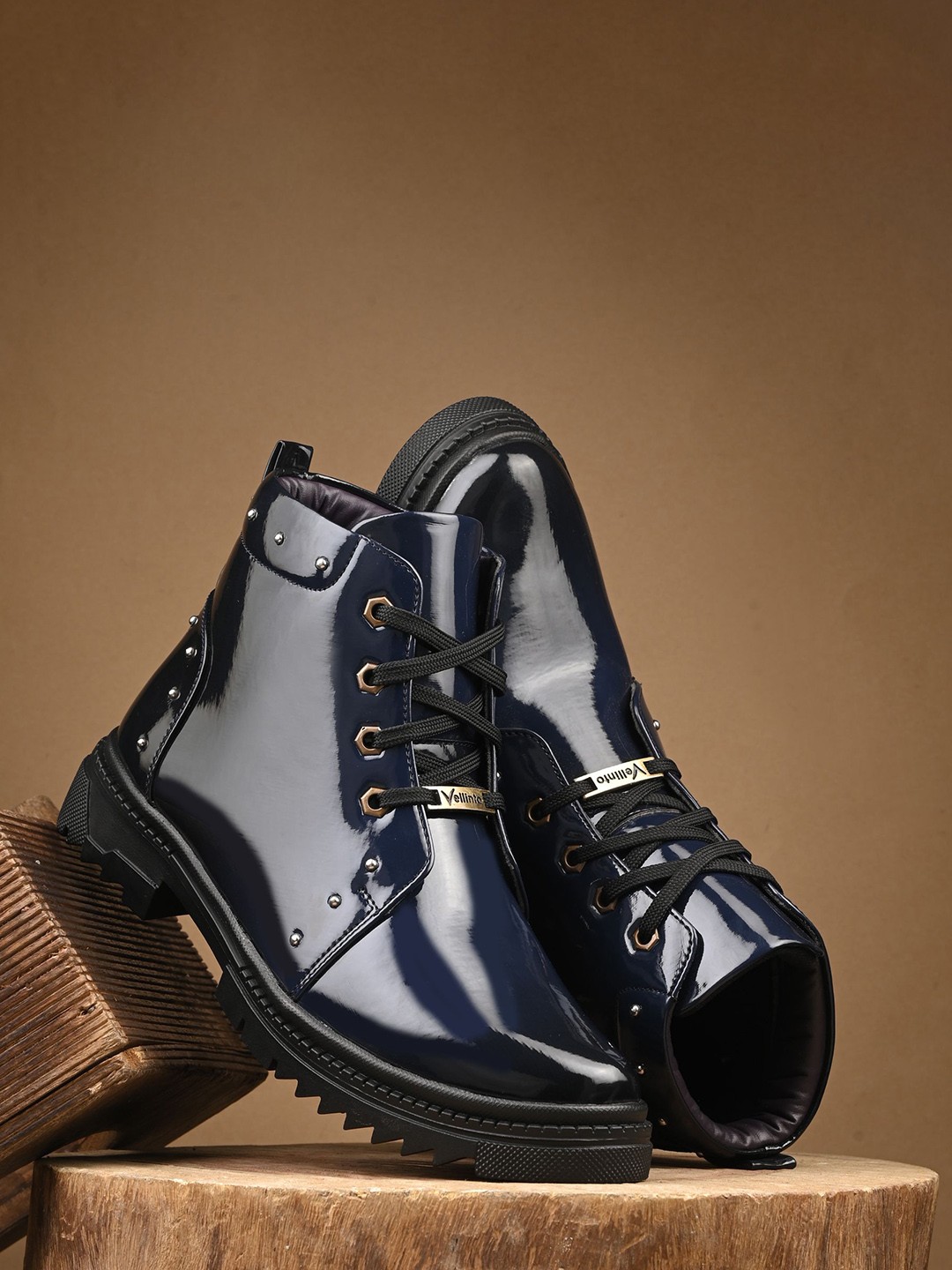 

Vellinto Men Round Toe High Top Boots, Blue