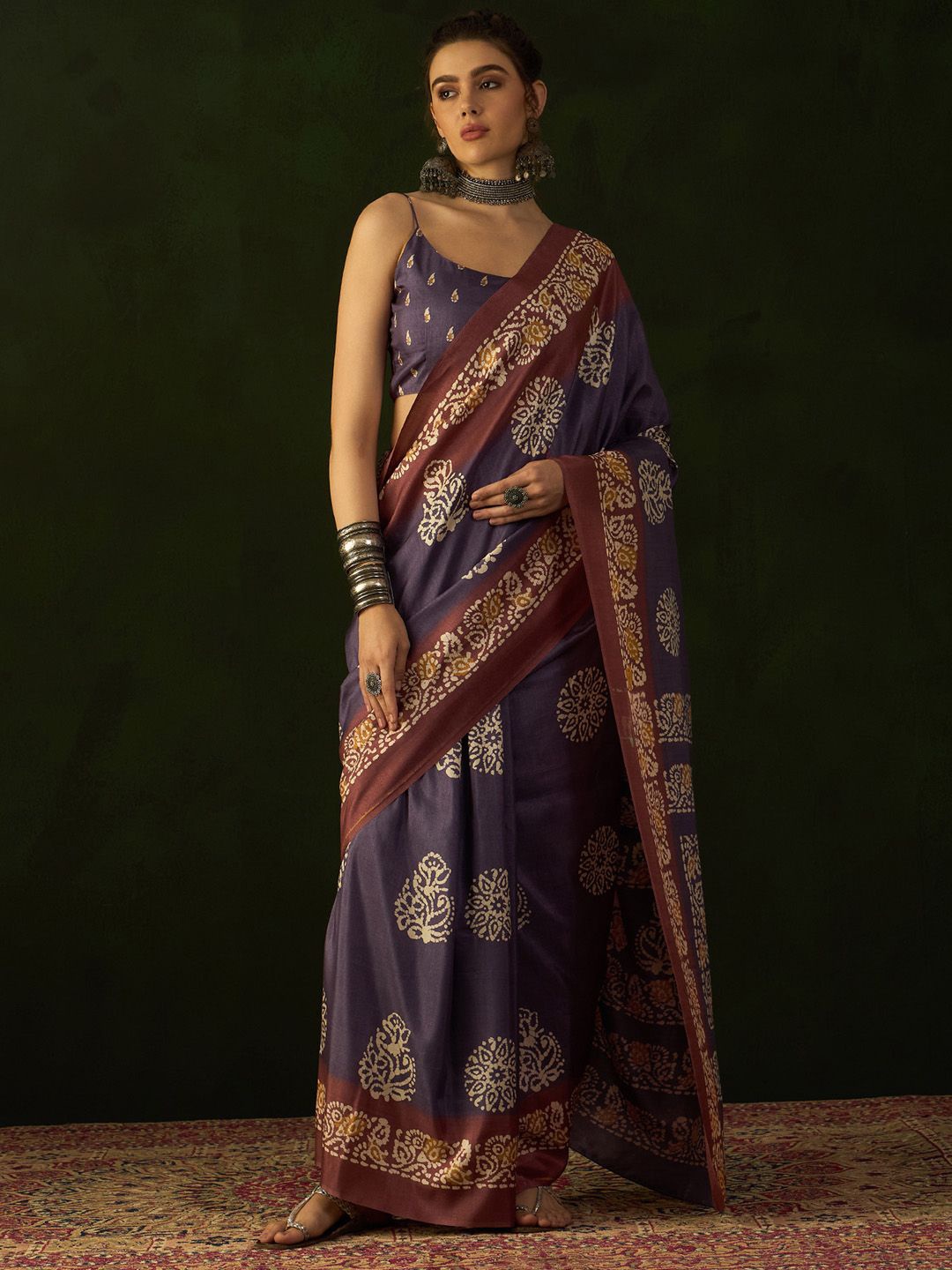 

Mitera Ethnic Motifs Bagru Saree, Purple